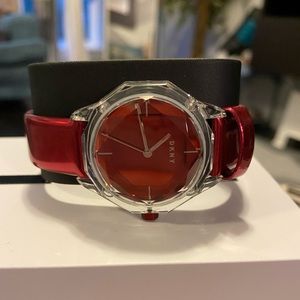 DKNY women’s watch w/ red leather strap NWT